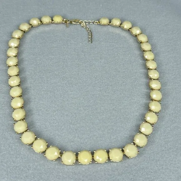 Banana Republic Beaded Statement Necklace Pale Honey Faceted Prong Set Gold Tone - Picture 4 of 8